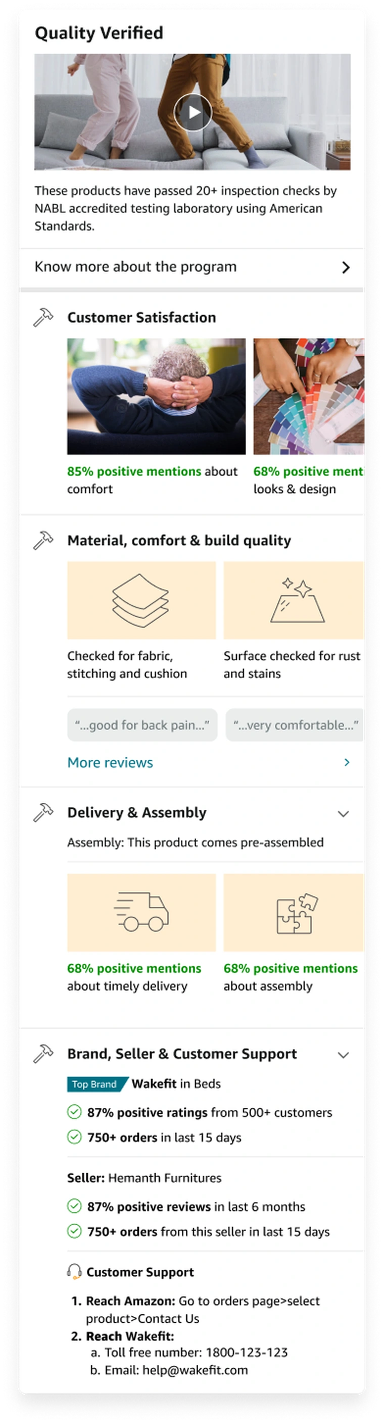 Exploration: the full Quality Verified widget with every aspect expanded, including images and per-aspect review cards, very tall.